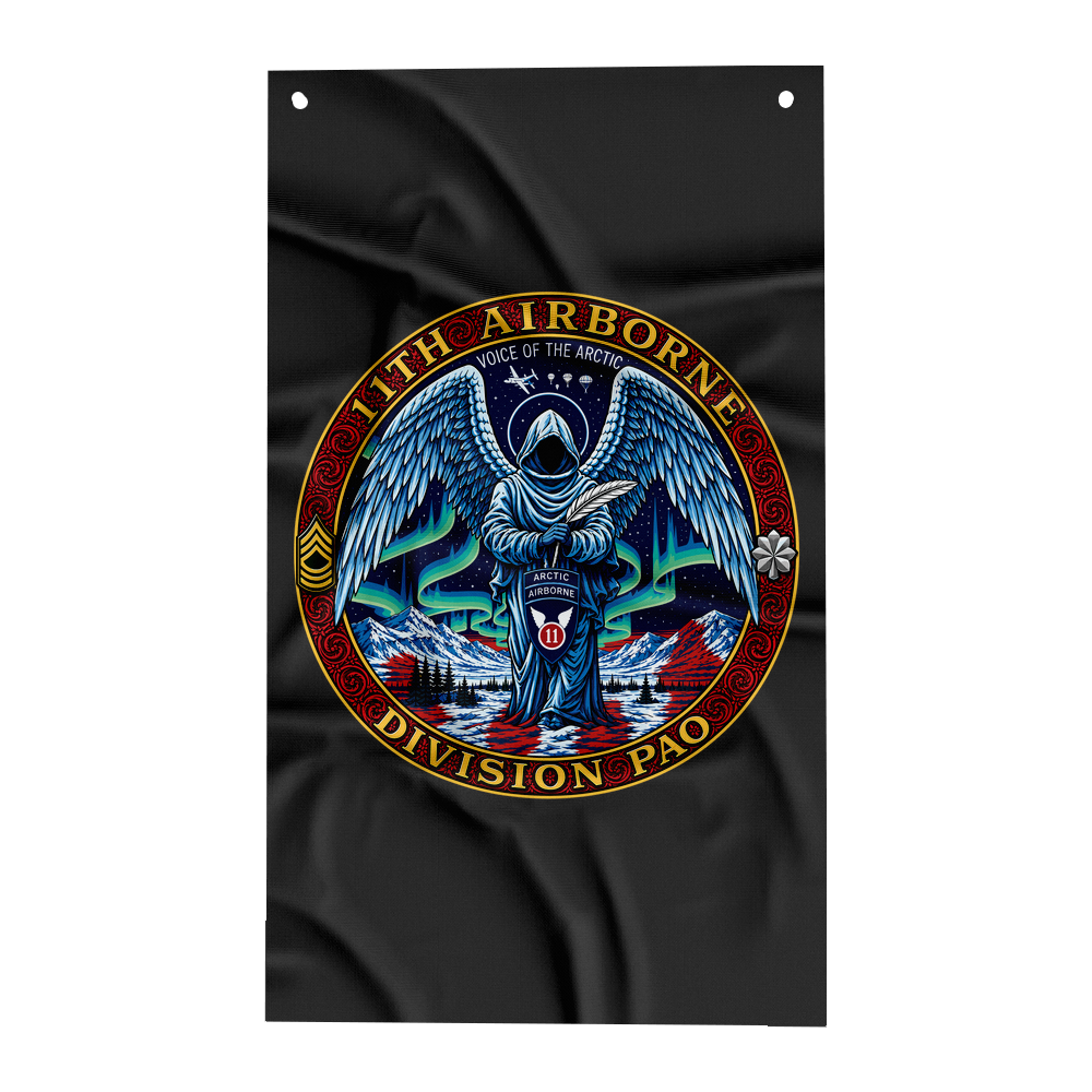 11th Airborne Division Public Affairs Division PAO Wall Flag 3x5 (Vertical), Black