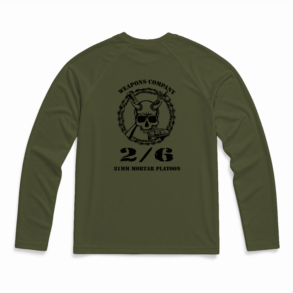 2nd Battalion, 6th Marines, Weapons Company, 81mm Platoon Gen.1 Long Range Performance Tee, Long Sleeve, OD Green