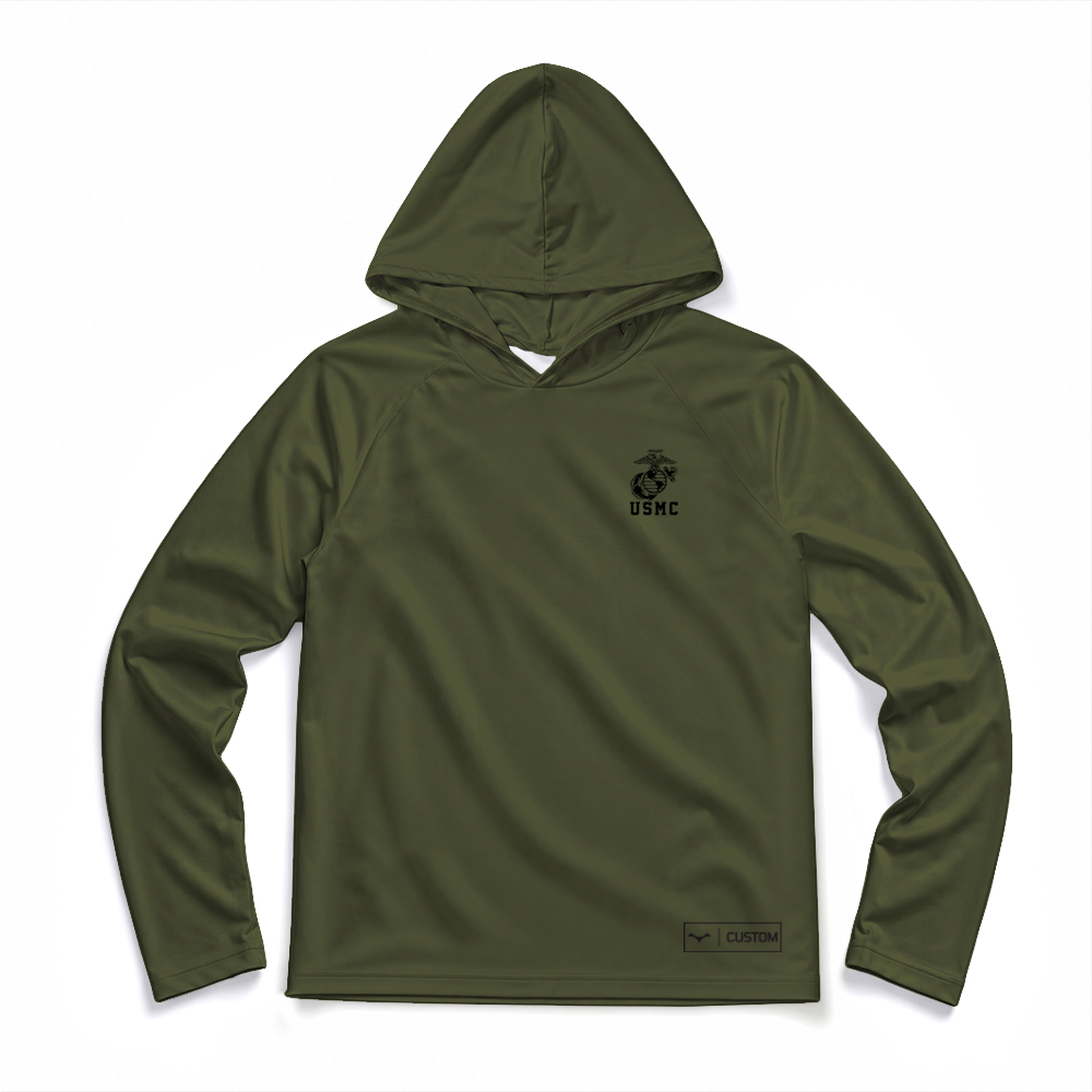 2nd Battalion, 6th Marines, Weapons Company, 81mm Platoon Gen.1 MaxDri Performance Tee, Long Sleeve, Sun Hood, OD Green