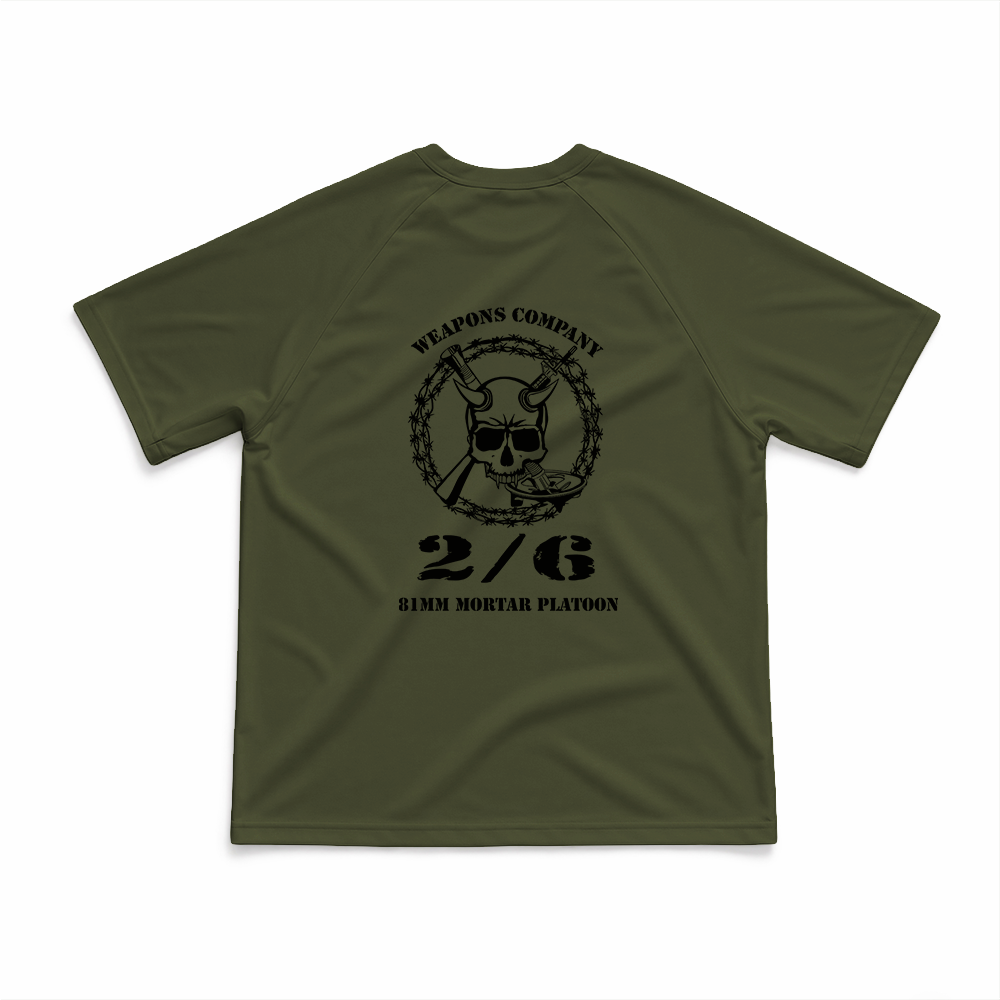 2nd Battalion, 6th Marines, Weapons Company, 81mm Platoon Gen.1 Long Range Performance Tee, Short Sleeve, OD Green