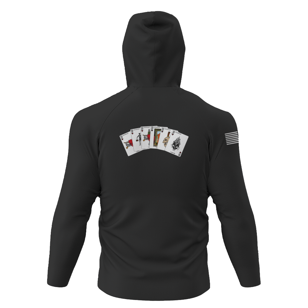 Blackheart Company, 1-504 PIR Company Cards Men's Hooded Raglan UV Long Sleeve Tee, Black