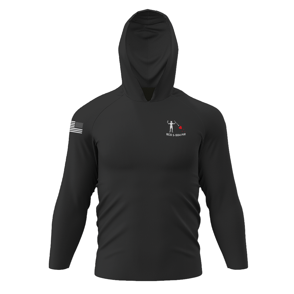 Blackheart Company, 1-504 PIR Company Cards Men's Hooded Raglan UV Long Sleeve Tee, Black