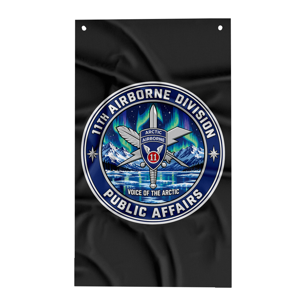 11th Airborne Division Public Affairs Voice of the Arctic Wall Flag 3x5 (Vertical), Black
