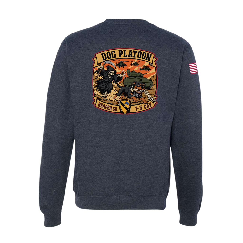 Dog Platoon, Reaper Company, 1-5 CAV  Midweight Cotton Fleece Crewneck (SS3000), Classic Navy Heather