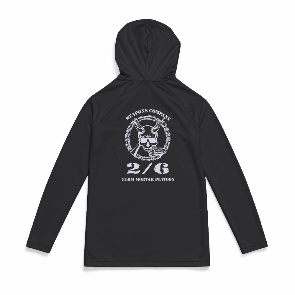 2nd Battalion, 6th Marines, Weapons Company, 81mm Platoon Gen.1 MaxDri Performance Tee, Long Sleeve, Sun Hood, Black