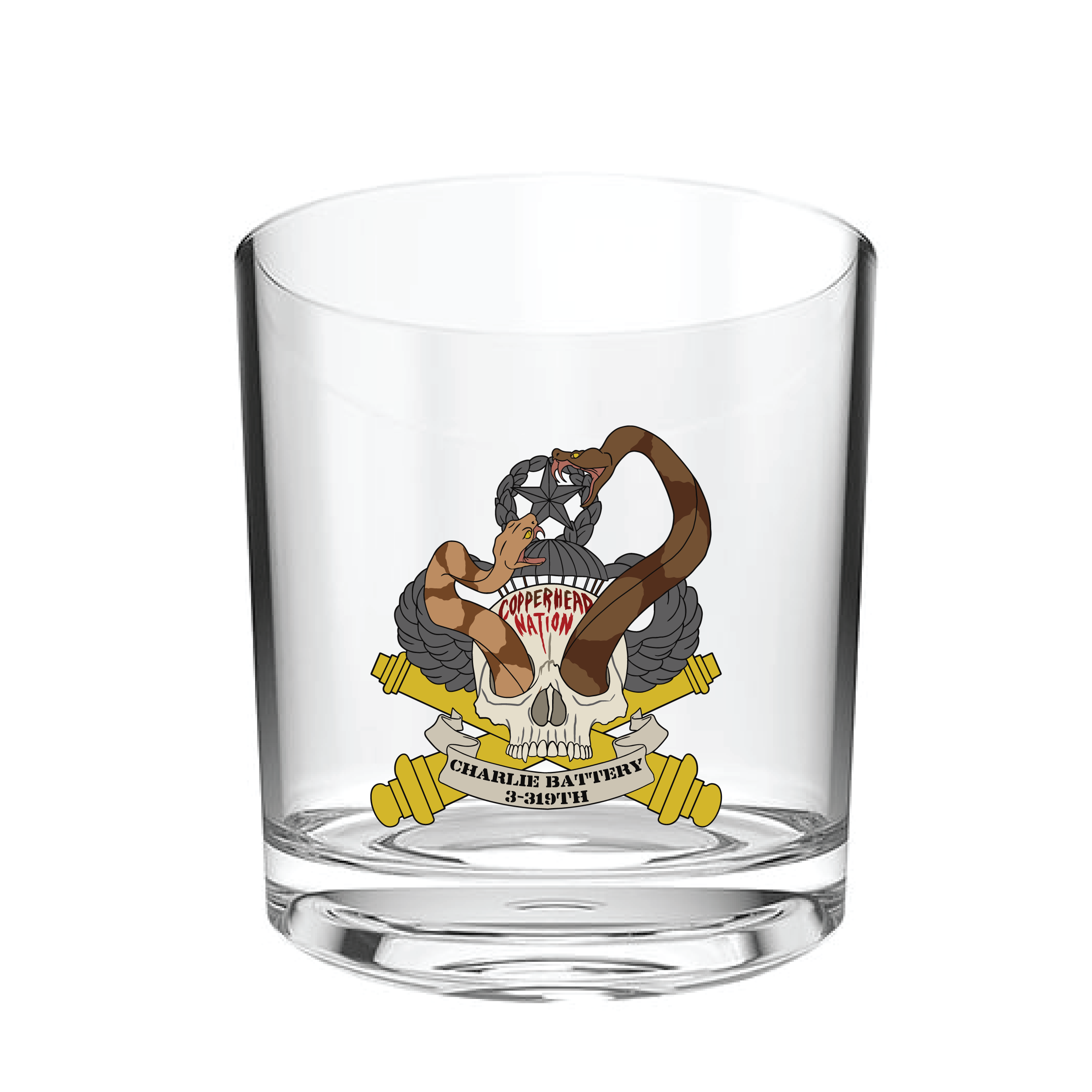 Charlie Co., 3-319th Charlie 3-319 Rocks Glass, Clear