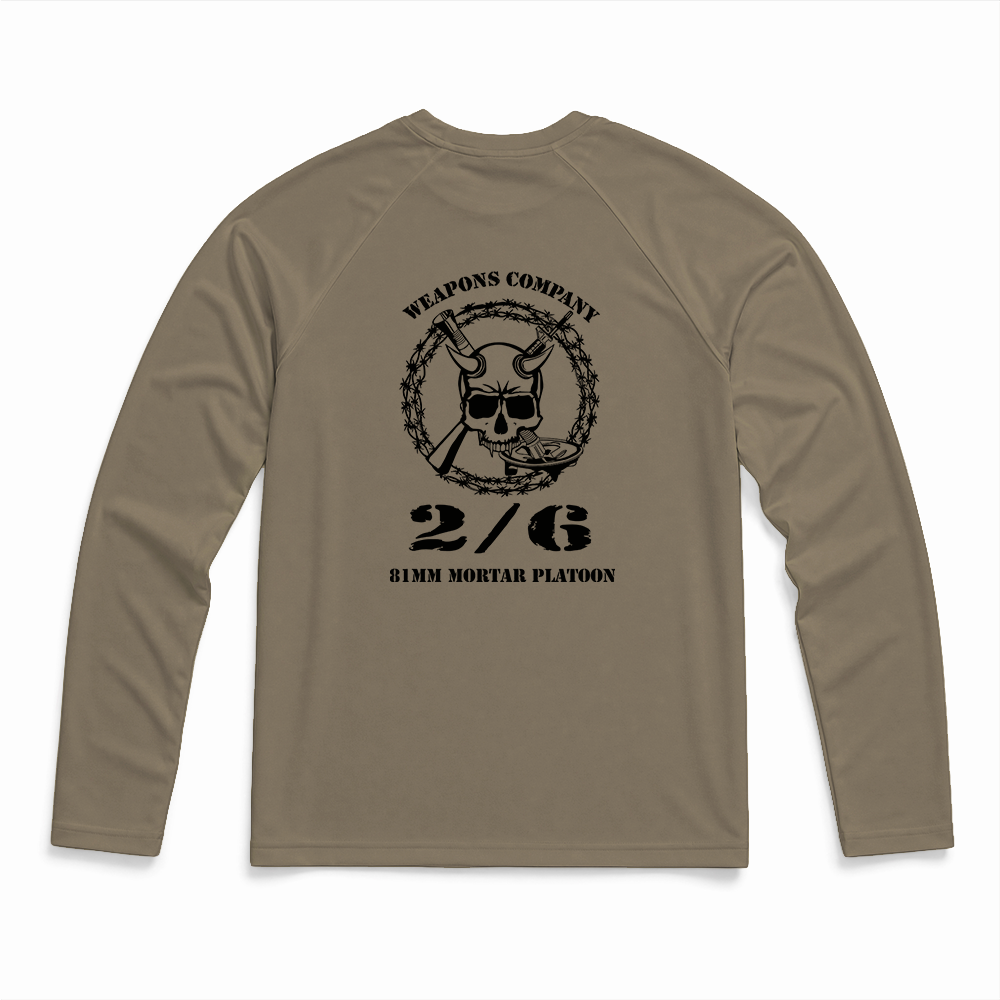 2nd Battalion, 6th Marines, Weapons Company, 81mm Platoon Gen.1 Long Range Performance Tee, Long Sleeve, Tan 499