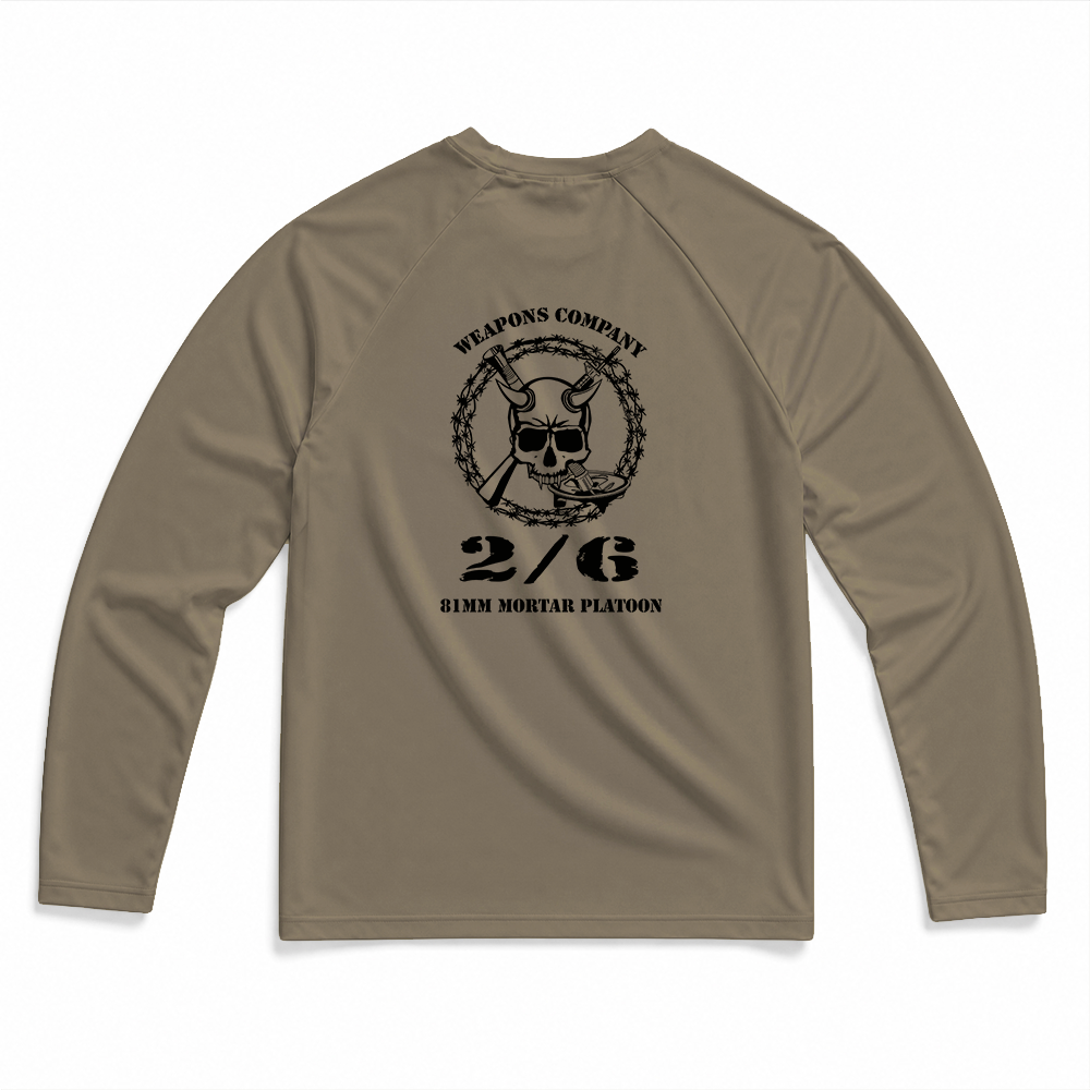 2nd Battalion, 6th Marines, Weapons Company, 81mm Platoon Gen.1 MaxDri Performance Tee, Long Sleeve, Tan 499