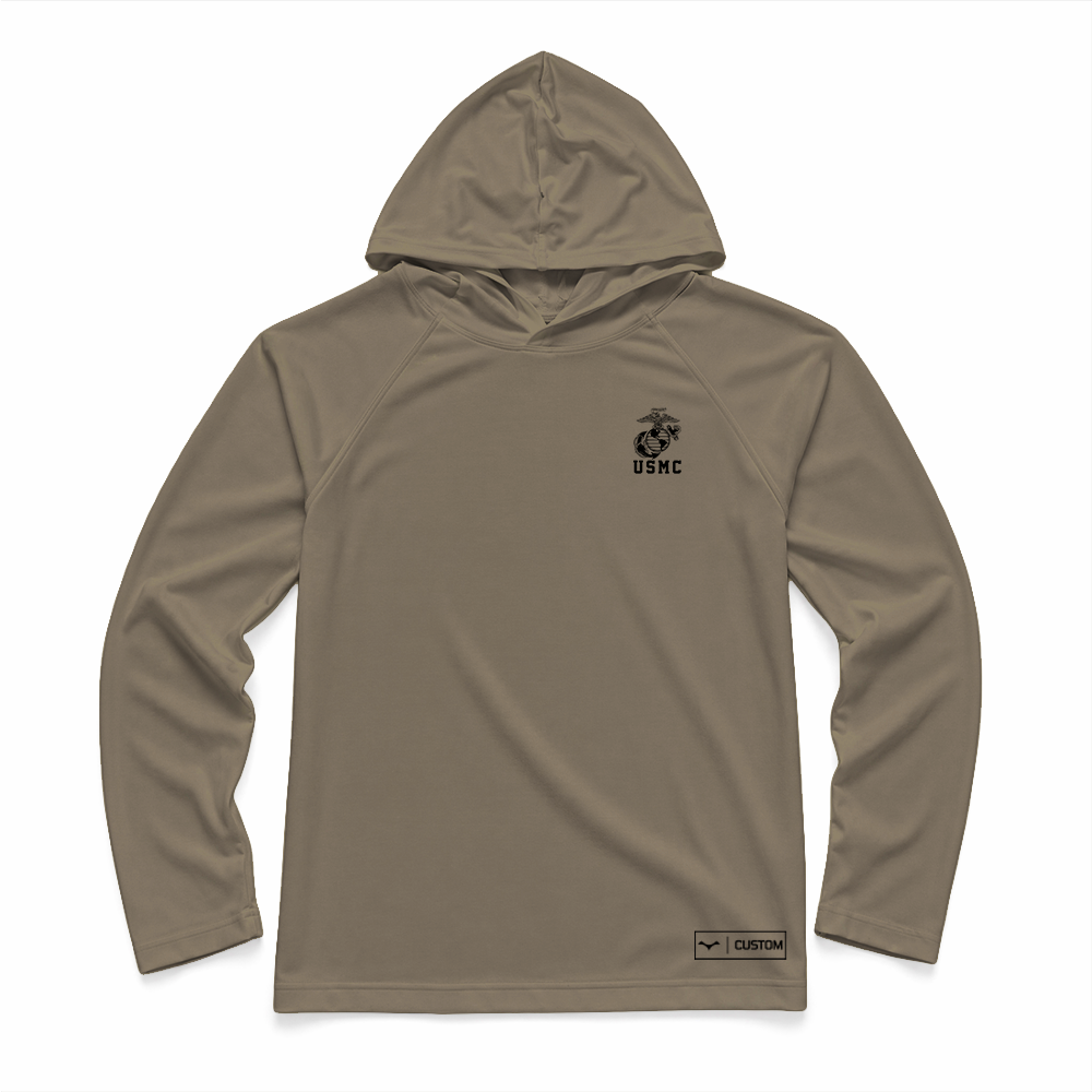 2nd Battalion, 6th Marines, Weapons Company, 81mm Platoon Gen.1 Long Range Performance Tee, Long Sleeve, Sun Hood, Tan 499
