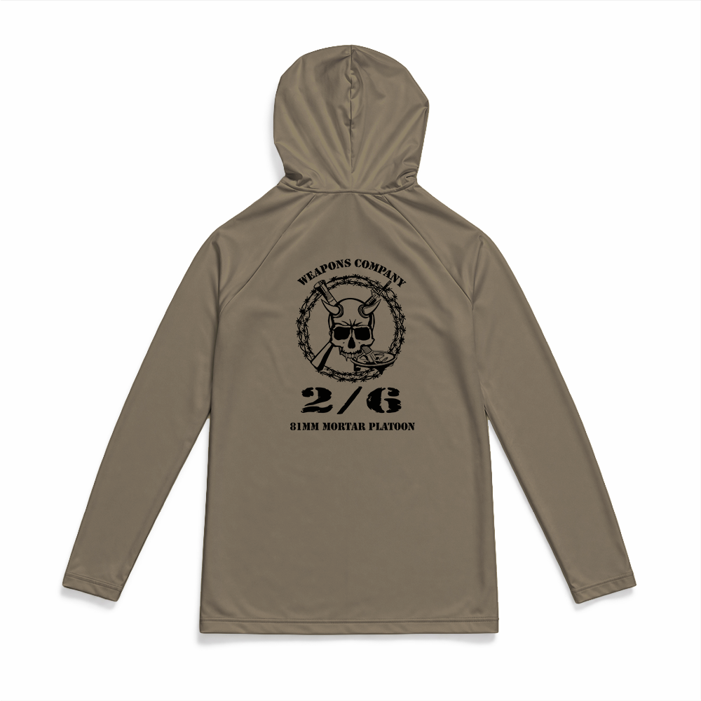 2nd Battalion, 6th Marines, Weapons Company, 81mm Platoon Gen.1 MaxDri Performance Tee, Long Sleeve, Sun Hood, Tan 499