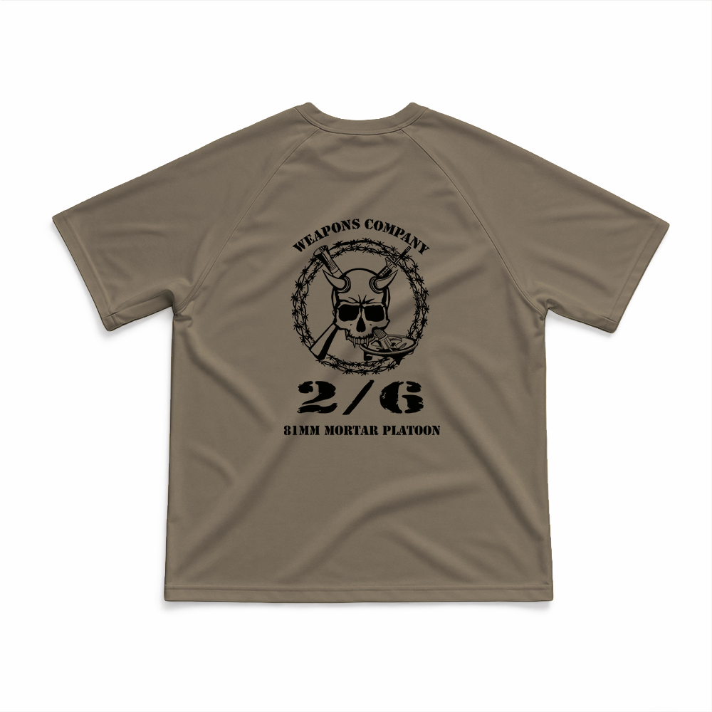 2nd Battalion, 6th Marines, Weapons Company, 81mm Platoon Gen.1 Long Range Performance Tee, Short Sleeve, Tan 499