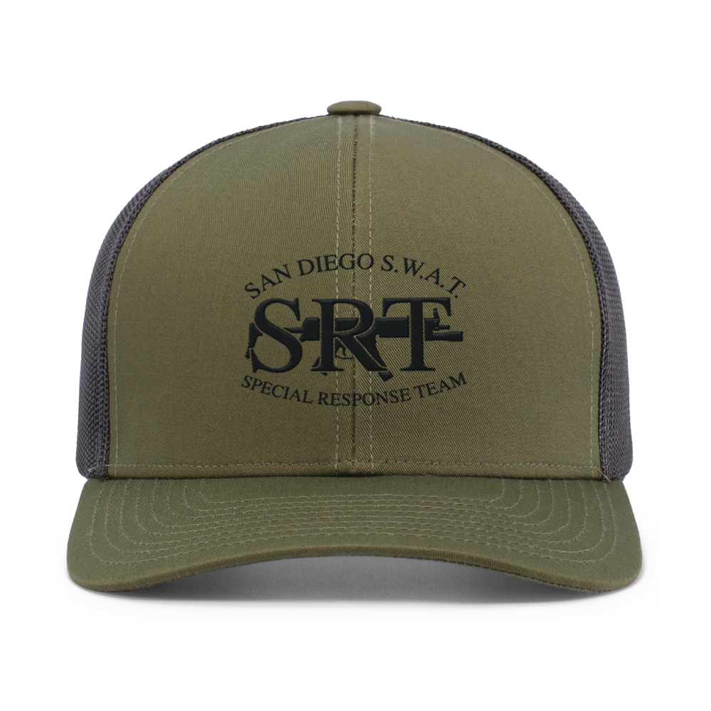 San Diego PD SWAT  Snapback Trucker Hat (104C), OD Green