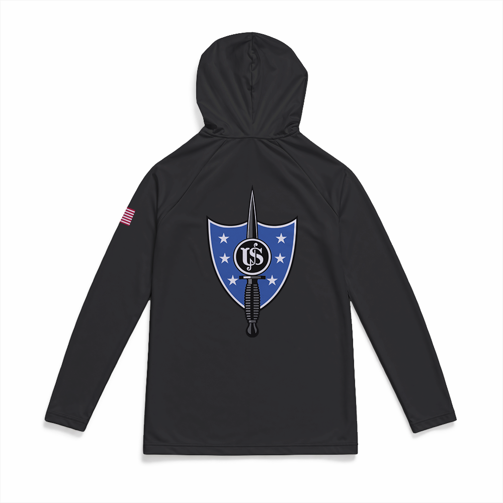 United States Secret Service - Counter Assault Team USSS CAT Gen.1 MaxDri Performance Tee, Long Sleeve, Sun Hood, Black